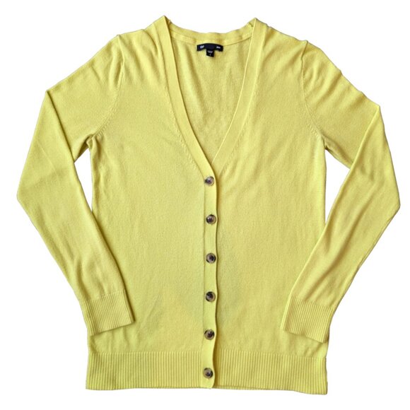GAP Bright Yellow V-Neck Cardigan Sweater | S - Picture 2 of 5